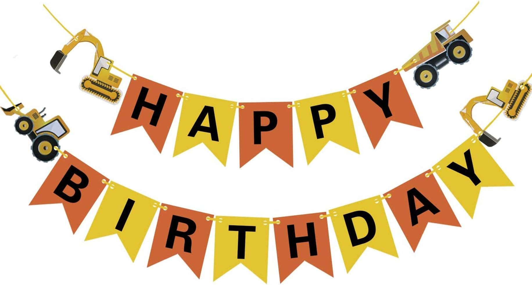 BJ-SHOP Happy Birthday Banner Construction Party Banner Digger Banner Construction Zone Themed Party Favors Supplies Decor for Boy Kids