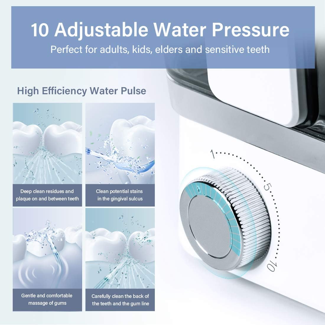 KUSKER Water Flosser Teeth Cleaner, Portable Dental Oral Irrigator for Travel & Family with 10 Adjustable Pressure & 3 Modes, 8 Multifunctional Tips, Storage Case, 600ML Professional Teeth Braces Care: Health & Personal Care