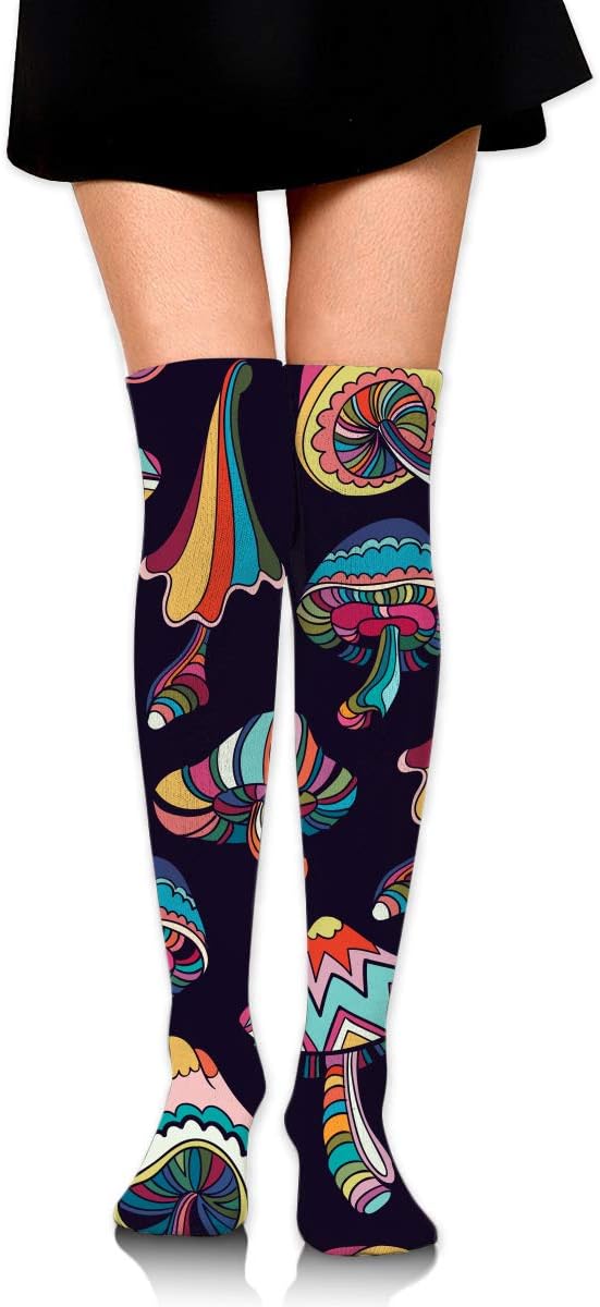 QG ZZX Colorful Mushrooms Doodle Style Womens' Knee High Socks Novelty Compression Stockings for Running Sports Soccer Socks Stocking for Women