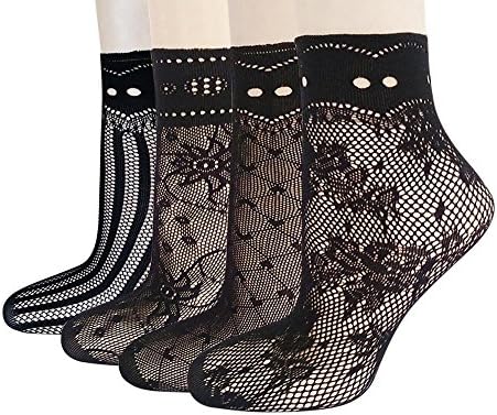 4 Pairs Ladies Girls Fishnet Socks Sexy Short Lace Elastic Crystal Pantyhose Sock Transparent Black