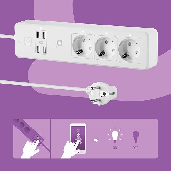 acme SH3103 Regleta Inteligente con 3 Tomas y 4 USB I Enchufe Inteligente Wifi I Regletas Enchufes Con Control Remoto I Temporizador Enchufe Compatible Con Alexa Google Assistant I Enchufe Multiple