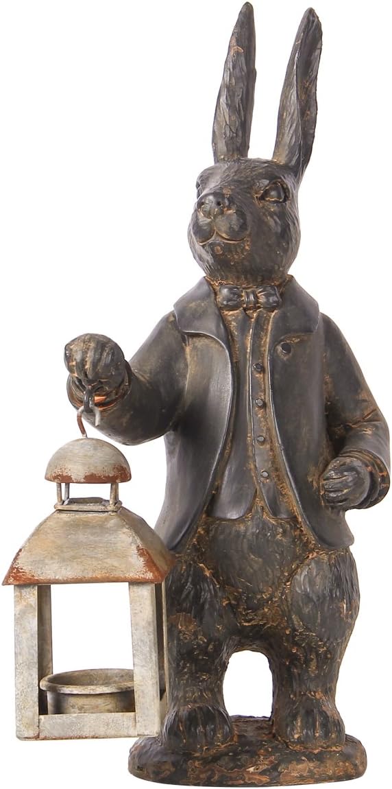 NIKKY HOME Vintage Metal Tealight Candle Lantern Holder Rabbit Resin