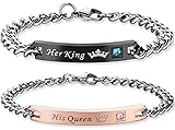 Sanwood 1 His Queen Her King Titanium Steel Couple Bracelets Wrist Chain Jewelry size Menandwomen