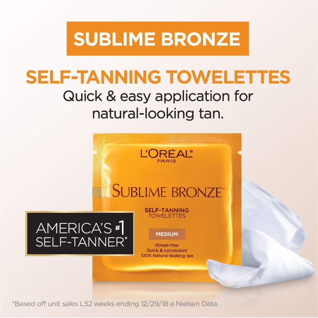 Self Tanner, L'Oreal Paris Sublime Bronze Self-Tanning Towelettes, Streak-Free, Natural Looking Tan, 6 ct.: Beauty