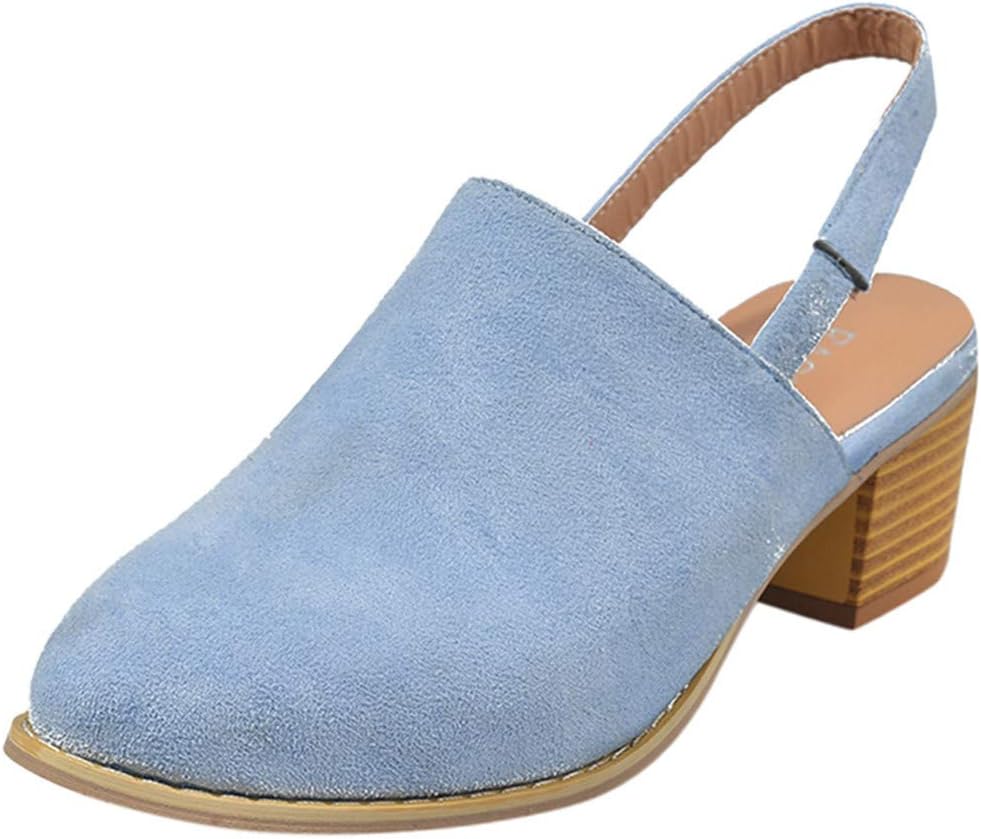 QueenMM🍀Flat Sandals Low Block Heel Ankle Strap Sandal Slingback Buckle Flip Flop Summer Dress Shoes