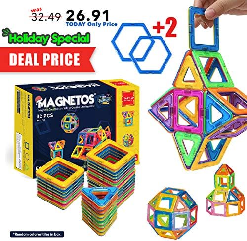 MAGNETOS Magnetic Blocks Building Set for Kids, 30+2 Pcs Educational Toys for Boys & Girls, FREE Booklet, Learning Construction Game, Best Christmas Birthday Gift & Preschool STEM Toy for Childrens
