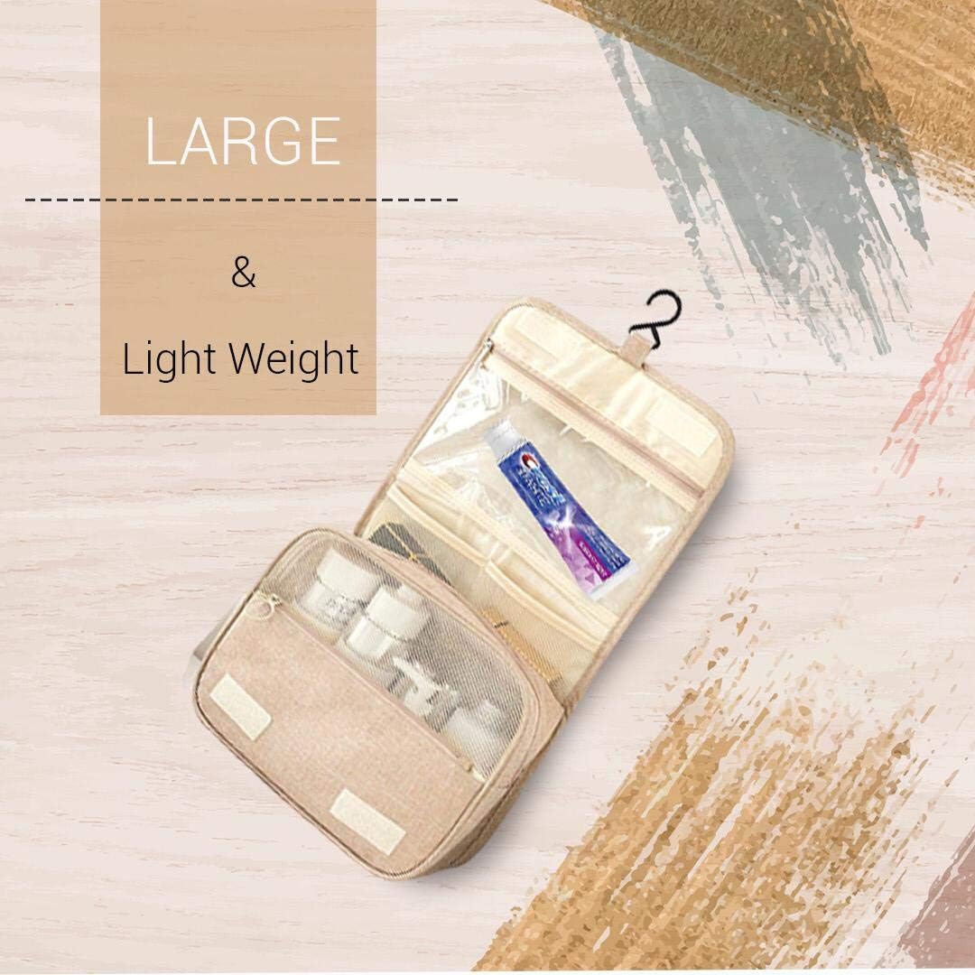 Hanging Travel Toiletry Bag for Women & Men by SacSage - Waterproof Organizer Bag with Hook for Toiletries Makeup Brushes Cosmetics Travel Essentials & Other Accessories (Beige)