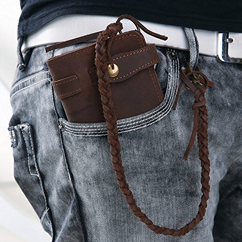 RS Vintage Men Leather Biker Long Chain Trucker Wallet Card Holder Checkbook Purse Dark Brown