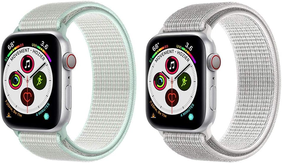 Bracelet Wristband Compatible with Smart Watch Band 38mm 40mm 42mm 44mm Soft Nylon Replacement for Smart Watch Series 4 3 2 1 (Summit White/Teal Tint, 42/44mm)