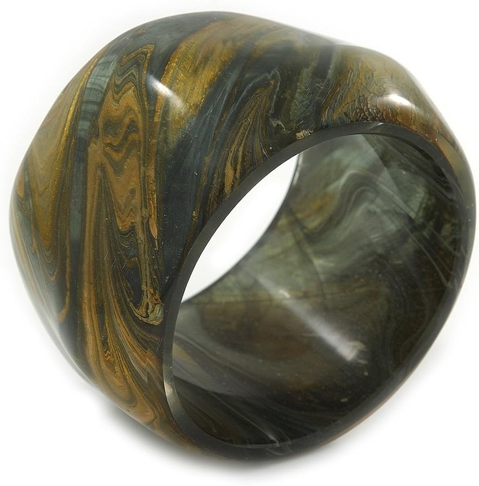 Avalaya Chunky Wide Dark Olive Green Resin Bangle Bracelet - 20cm L/Large, olive, dark green