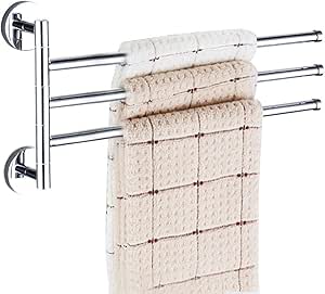 PHOEWON Toallero giratorio Toallero de acero inoxidable cromado Toallero montado en la pared con 3 barras giratorias, Toallero giratorio para cocina, ...