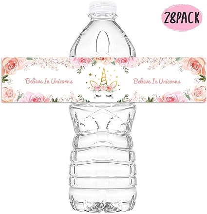 magical unicorn birthday party water bottle labels 24 stickers home kitchen event party supplies