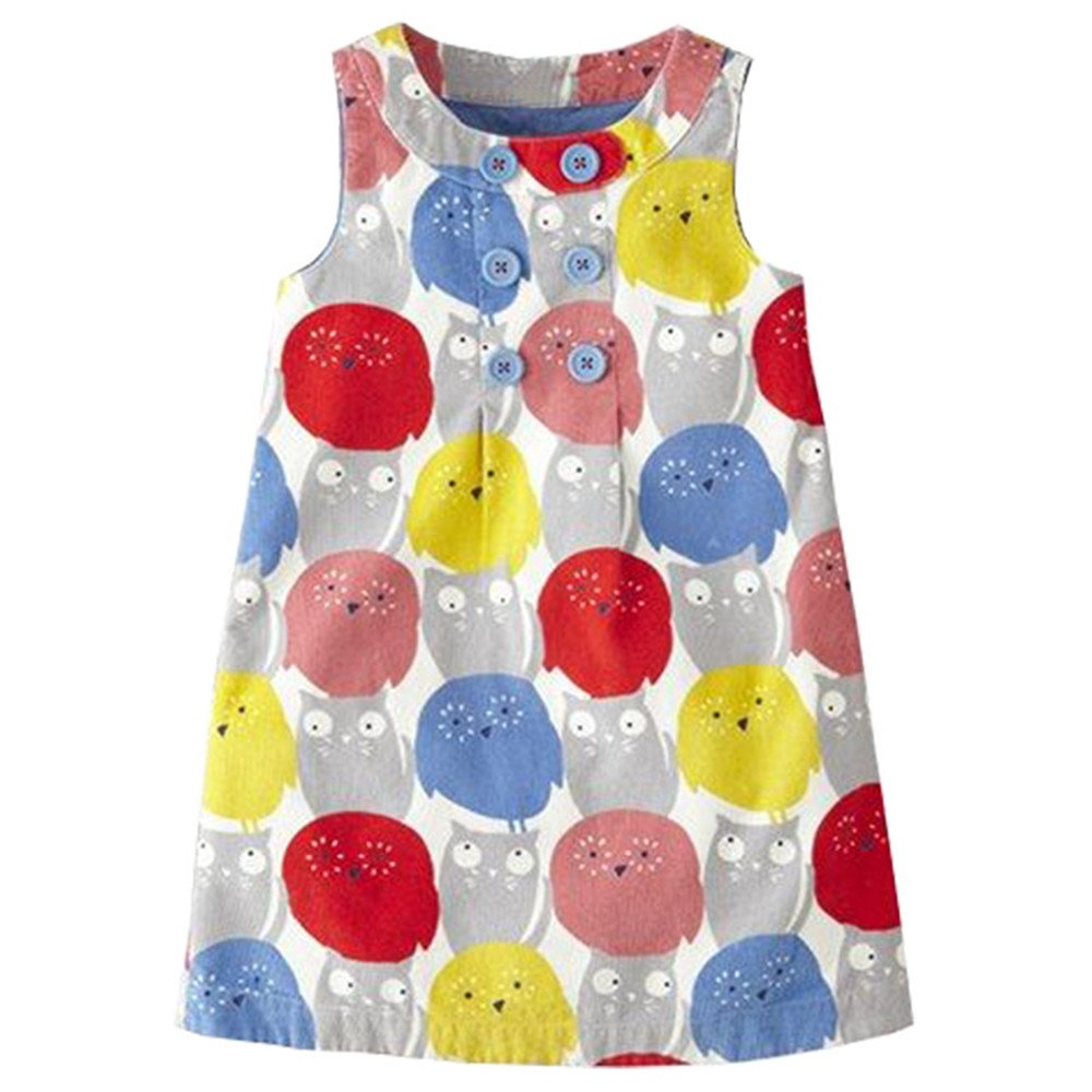HILEELANG Little Girls Cotton Dress Sleeveless Casual Summer Sundress Flower Printed Jumper Skirt