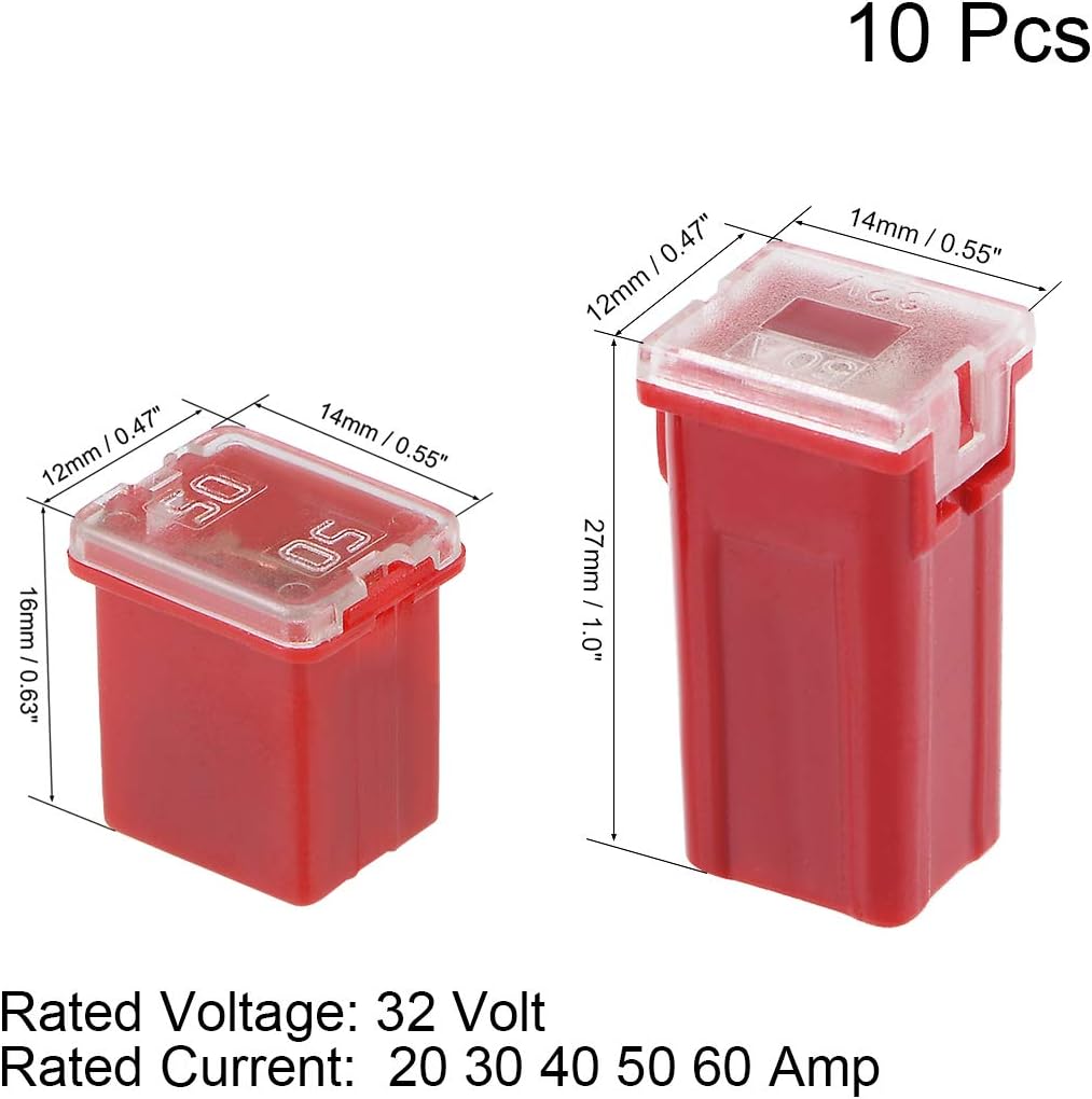 sourcing map Automotive Mini Cartridge Fuse Set 32V 20A 30A 40A 50A 60A Female Terminal for Cars Truck Vehicle 10pcs - Image 3