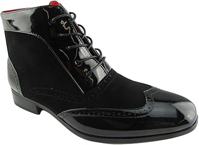 black patent brogue boots