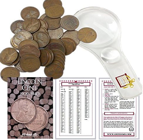 Lincoln Wheat Penny Starter Collection Kit, Part One, H.E. Harris [2672] Lincoln Cent Folder Vol. 1, One Roll of Wheat Cents, Magnifier and Checklist, (4 Items) Great Start for Beginner Collectors