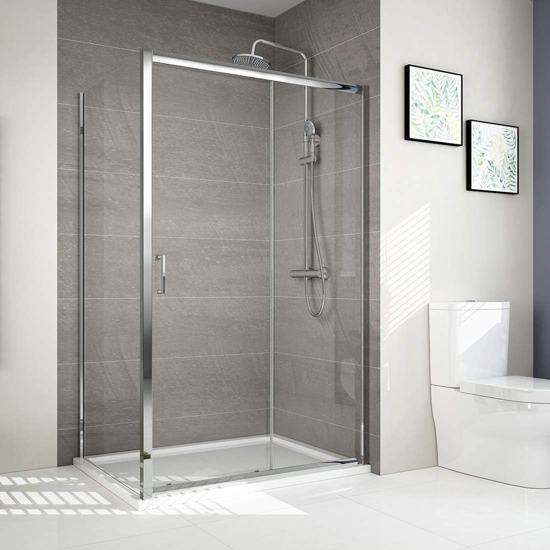 1200 x 700 mm Sliding Shower Enclosure 6mm Tempered Easy Clean Glass Bathroom Sliding Shower Door Shower Cubicle with Side Panel