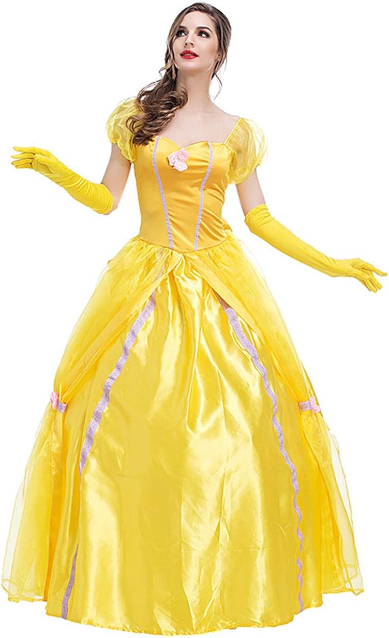 Ladies Beautiful Yellow Princess Fancy Dress Up Party Costume Halloween ...