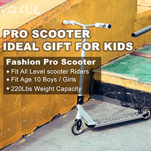 VOKUL Complete Pro Scooter for Kids Boys Girls Teens Adults Up 7 Years - Freestyle Tricks Pro Stunt Scooter with 110mm Metal Wheels - High Performance Gift for Skatepark Street Tricks