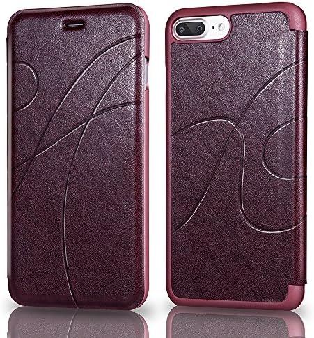 iPhone 8 Plus Case, iPhone 7 Plus Case, Reexir Slim Leather Folio Flip Wallet Case Cover with Card Holder for Apple iPhone 8 Plus / iPhone 7 Plus (Wine Red)