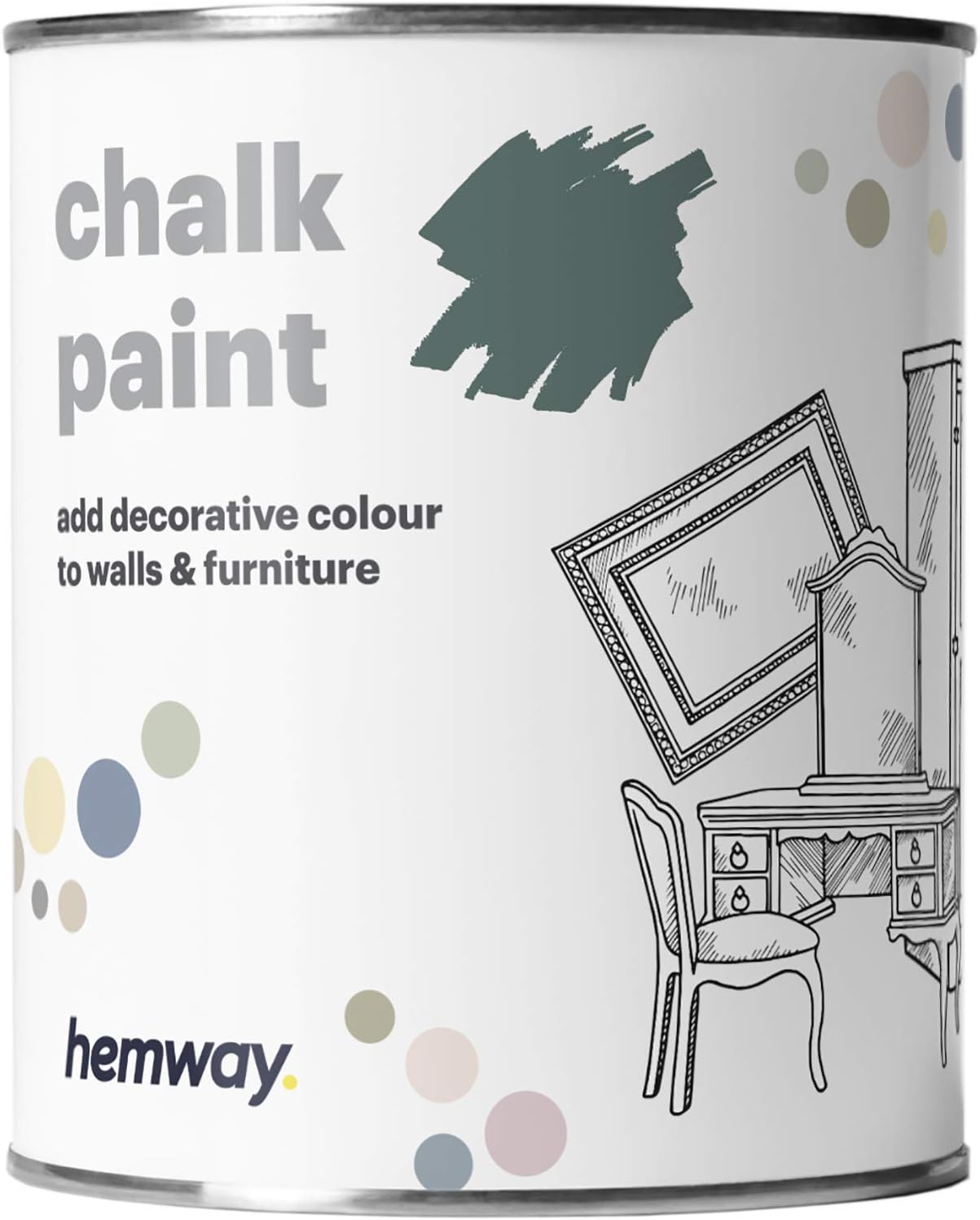 Hemway Chalk Paint Smoked Moss Green Furniture Paint 1L, Matt Finish Shabby Chic, Chalk Furniture & Walls, Quick Dry & 1 Coat