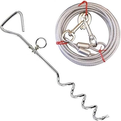 Amazon Motomoto ドッグポール と ワイヤーロープ の セット 犬 散歩リード スチール 公園 埋め込み ロープ長さ３m シルバー Motomoto リード 通販