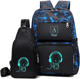 Asge Rucksack Jungen Schulrucksack Mädchen Teenager Jugendliche Coole Schule Daypacks Kinder Reflektierender Schultasche Outdoor Camping Groß Schulranzen Wasserdicht Ranzen Schultertaschen Set (Blau)