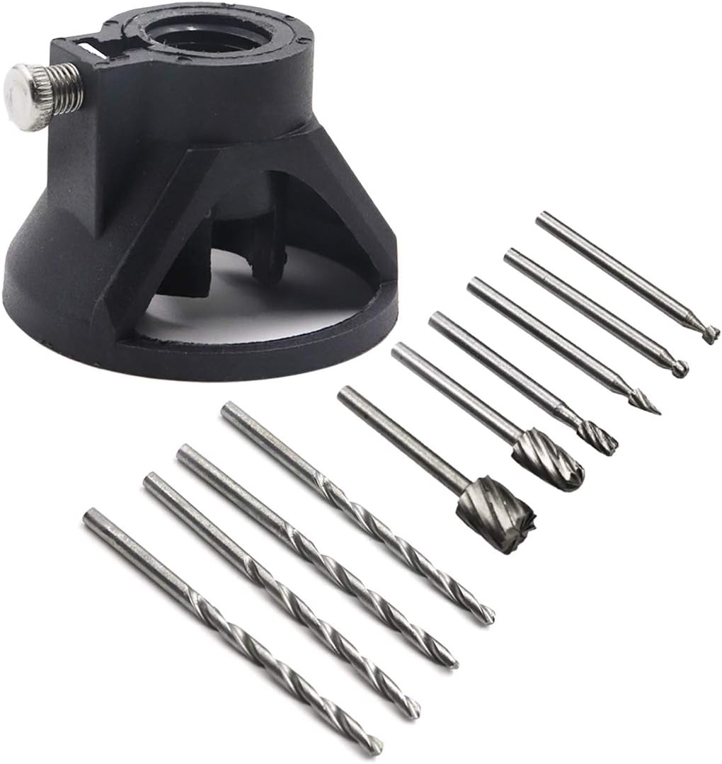 TUOREN Drill Carving Rotary Locator Set with HSS Routing Router Bits and Twist Drill Bit for Dremel Rotary Tools-11pcs