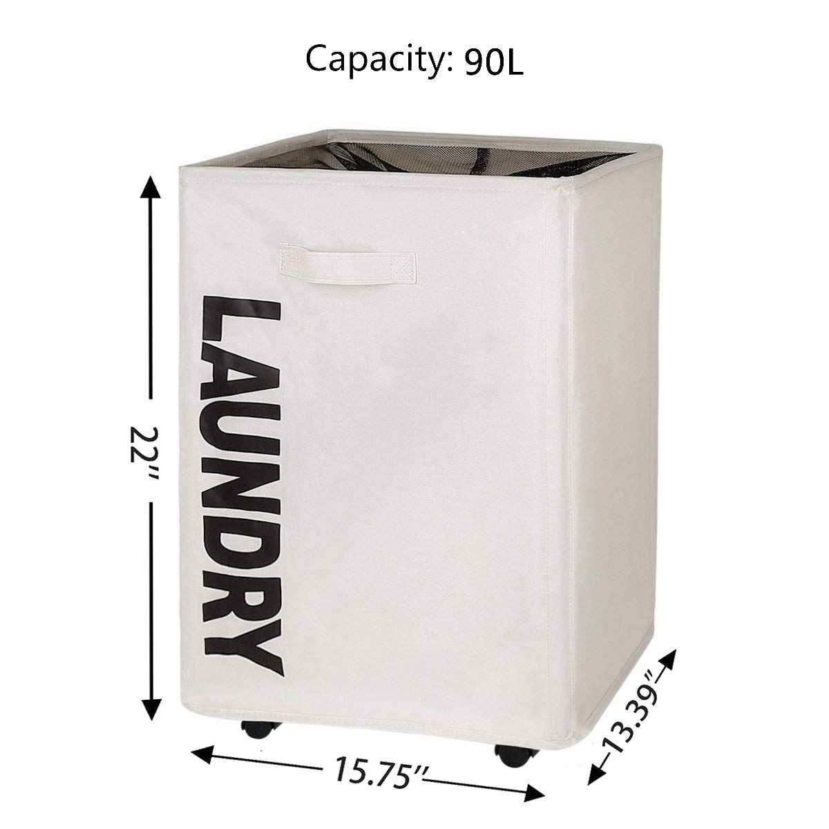 WISHPOOL Large Rolling Stand Folding Slide Laundry Basket Square Collapsible Waterproof Dirty Laundry Hamper Bin Organizer Storage with Mesh Wheels (Beige)