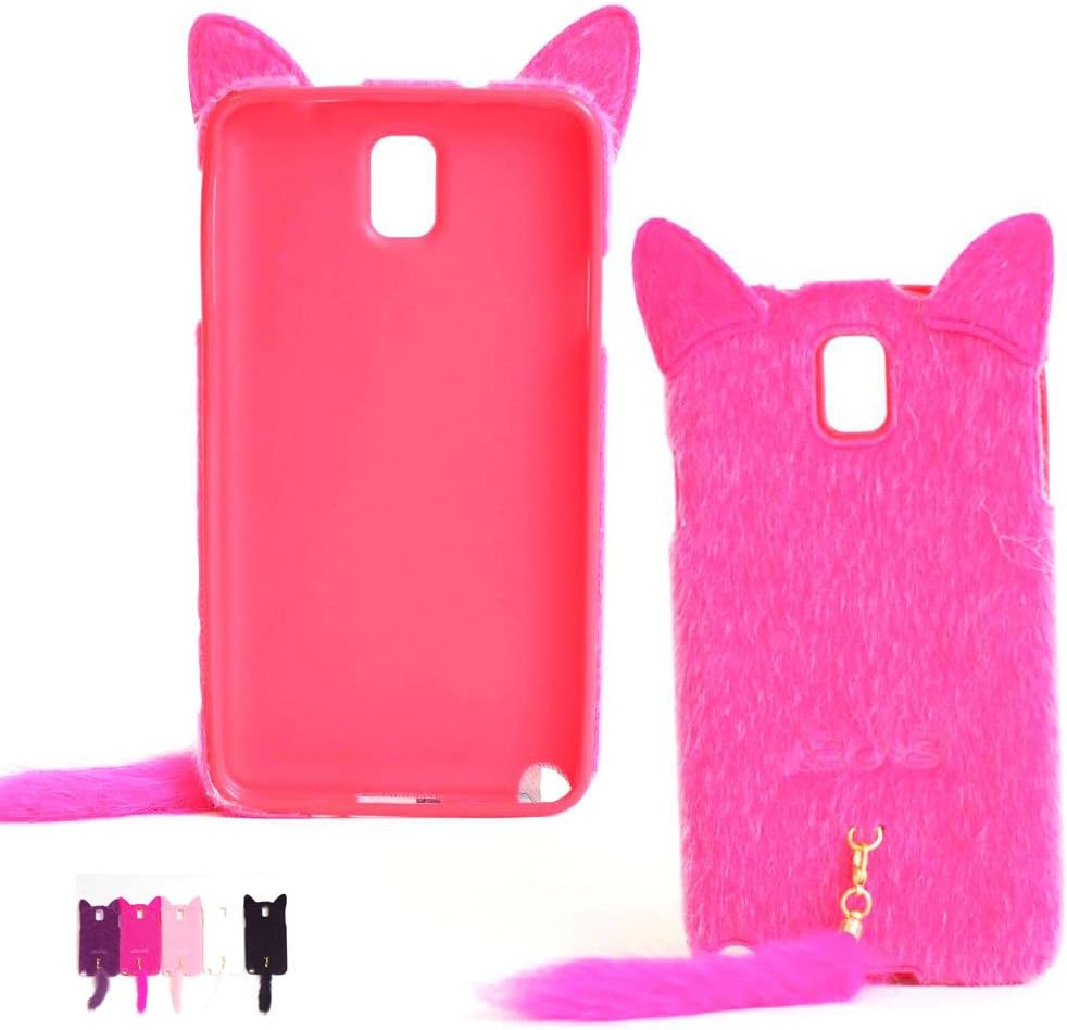 SFBAY Pro 3D Girls Lovely Cute Smile Charming Plush Cat Ear Tail Case Cover Skin For Samsung Galaxy Note 3 III N9000 (Rose Red)