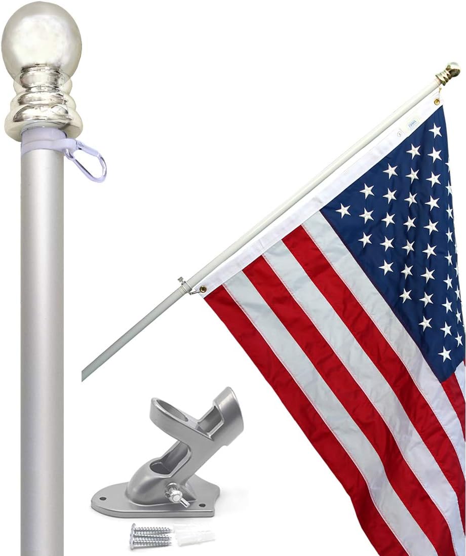 Flag Pole Kit - Includes 3x5 ft American Flag Made in USA, 6 Foot Tangle Free Flag Pole, and Flagpole Bracket Holder Set