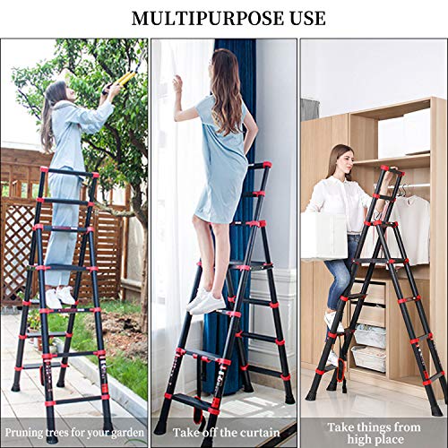 charaHOME 5+7 Step Ladders Telescopic Ladder with Aluminum 6 ft Tall Extendable Retractable Compact and Multi Position Ladder Telescoping Lightweight Portable Ladder Height-LockingÂ LatchesÂ A-Frame