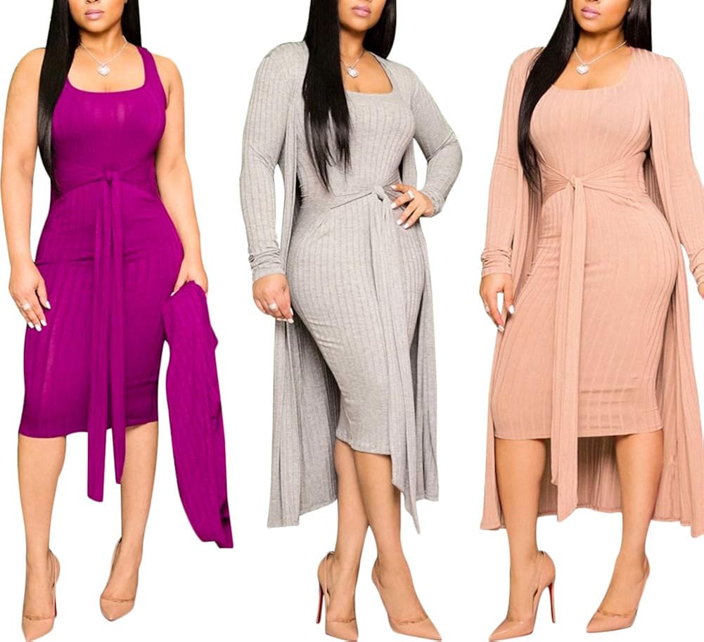 ribbed dress and cardigan set