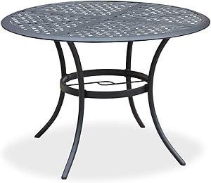 Romayard 42 Inch Outdoor Dining Table Round Patio Bistro Table Powder-Coated Steel Frame Top Patio Dining Table Outdoor Furniture Garden Table with 2.1" Umbrella Hole (Black)