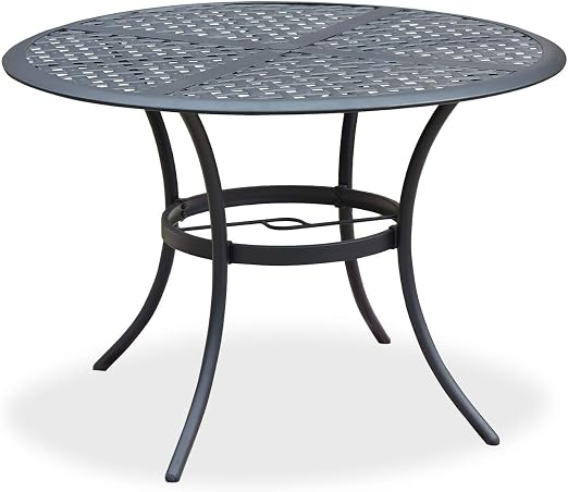 Amazon Com Romayard 42 Inch Outdoor Dining Table Round Patio Bistro Table Powder Coated Steel Frame Top Patio Dining Table Outdoor Furniture Garden Table With 2 1 Umbrella Hole Black Kitchen Dining