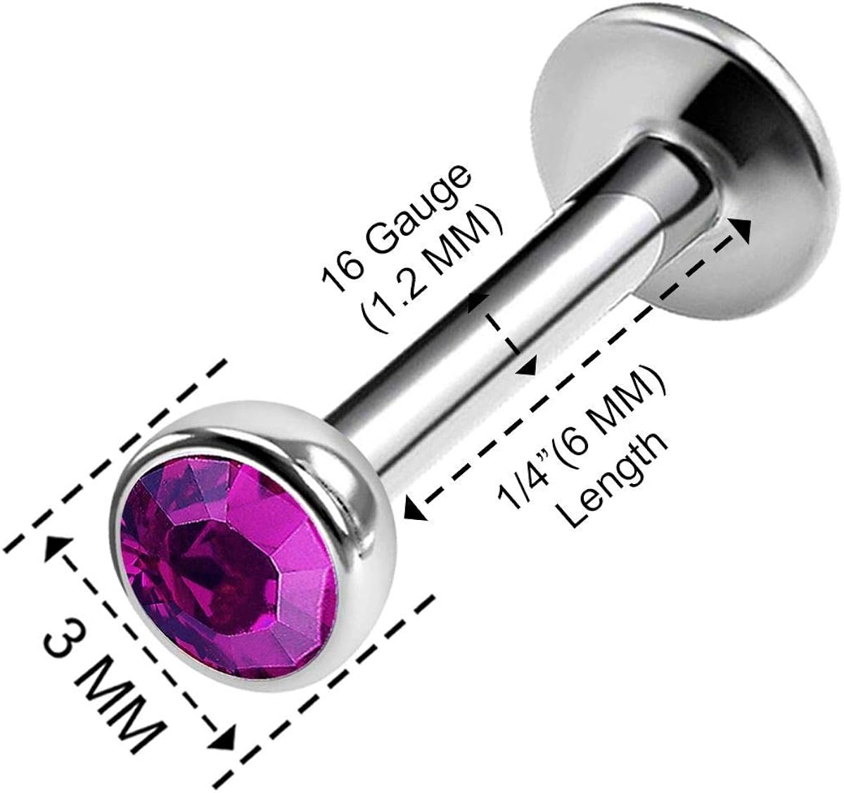 3PCS Steel Internally Threaded Lip Stud 16g 1/4 6mm 3mm Aquamarine Crystal Ball Labret Earring Medusa Piercing Jewellery 0472 - Image 4