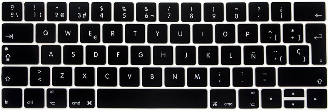 BatiandaSpanish ESP Waterproof Ultrathin Silicone Keyboard Cover Skin for MacBook Pro 13 15 inch 2019 2018 2017 & 2016 with Touch Bar & Touch ID Model:A1989 A1706 / A1707 (Black)