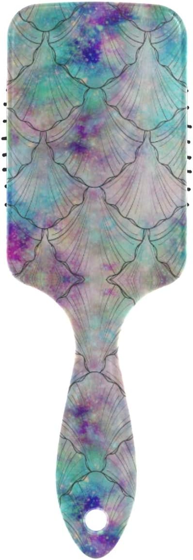 Colorful Ocean Sea Fish Mermaid Scales Hair Brush Massage Scalp Plastic Hairbrush Detangler Vented Nylon Pins Air Cushion Comb Anti Static & Frizz, Touch Paddle Brush for Thick Curly Wet Dry Hair
