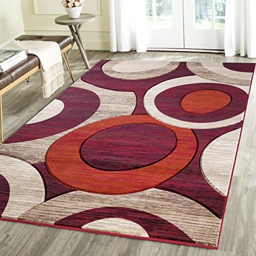 Geometric Carved Design Persian Area Rug Emerald Collection (5' x 7' Red/Orange)