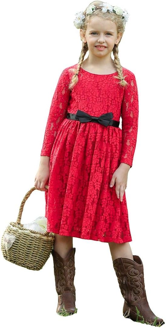 red lace flower girl dress
