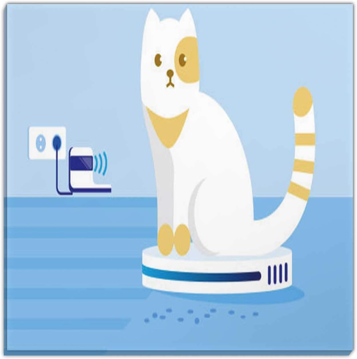 Hitecera Cat Driving or Riding Automatic Cleaner in Room.- Illustration Gulf Coast States,Wall Art for Office Hoover Alabama Wall Art for Office 8''x8''