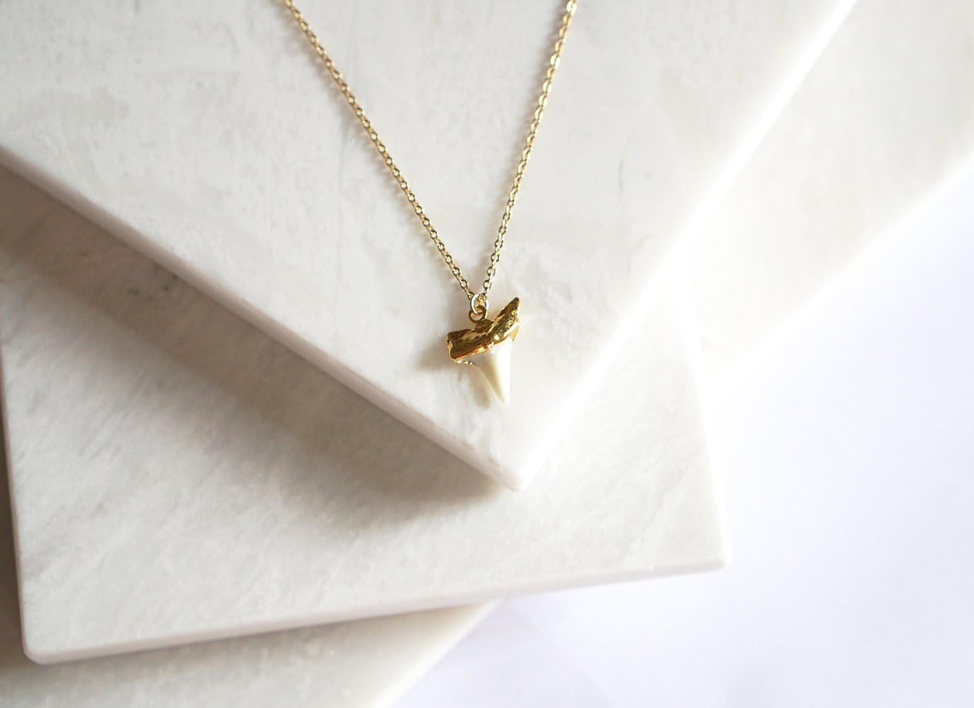 Shark Tooth Necklace, Tiny White Shark Tooth Pendant, 24K Gold Electroplated Genuine Natural Shark Tooth Pendant, Tribal Jewelry