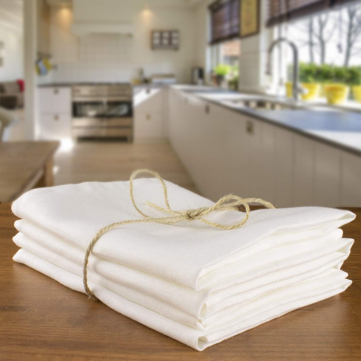 jasius Linen Dinner Napkins - Cloth Napkins Soft and Comfortable Reusable Napkins - Durable%100 Linen Napkins - 4 Pack - Pure French Flax - Table Napkins for Family Dinners, Weddings (Optical White)