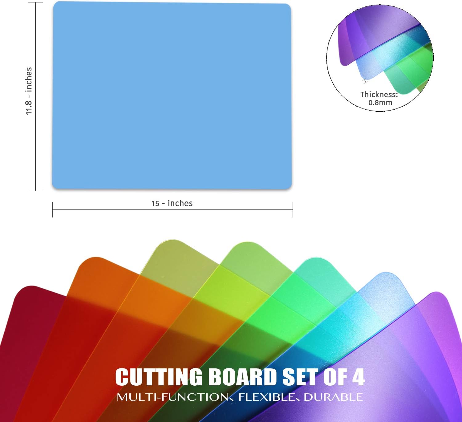 Fotouzy Flexible Plastic Cutting Boards for Kitchen 4 Translucent Colors Cutting Mats 15 x 12 in, BPA-Free, Non-Porous - Image 5