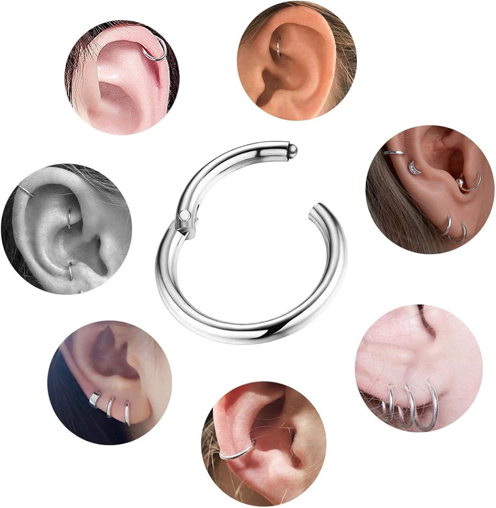 OUFER Cartilage Earring Hoop 16G Helix Earring Piercing 316L Surgical Steel Hinged Clicker Segment Septum Lip Nose Hoop Ring Helix Daith Cartilage Tragus Piercing Jewellery - Image 5
