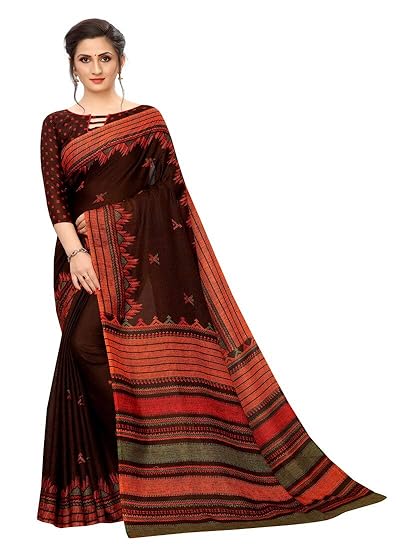 RAJESHWAR FASHION WITH RF Womens Kota Doria Jute Cotton Saree With Blouse Piece (VEERA 03 DARK BROWN_Brown)