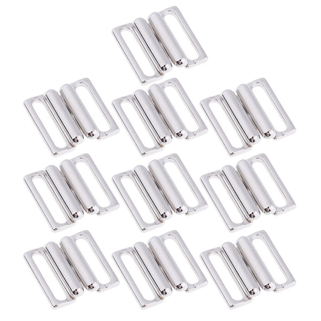 Dailymalldailymall 10 Pcs Metal Bikini Clips Hook Clasps Fastener Strap Lingerie Slider Buckle - Silver, 14mm