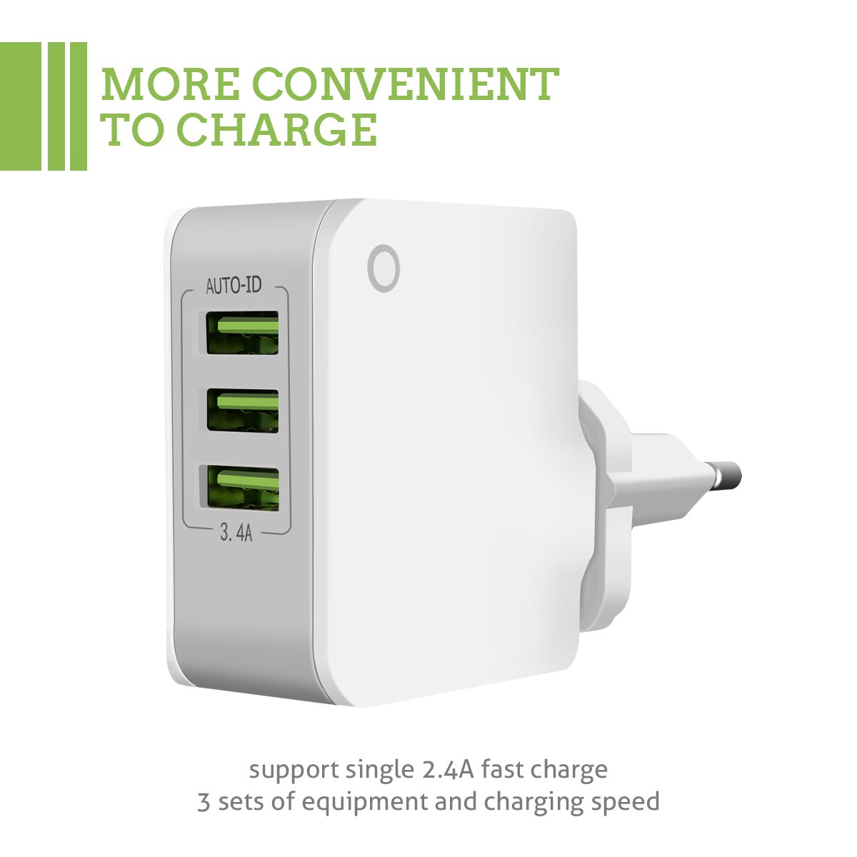 SAWAKE Chargeur Secteur USB 3 Ports Prise de Chargeur Universel 5V/ 3.4A Mural pour iPhone X/8/8 Plus, iPod, iPad Air/Pro, Samsung, HTC, LG, Huawei, Nexus, Honor, Sony et Les Autres Smartphones