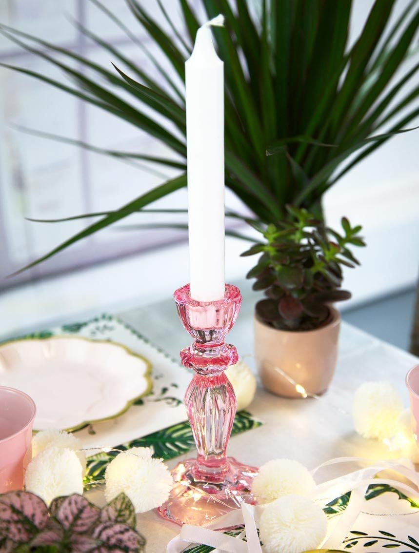 Pink Glass Candlestick Holder, Decorative Taper Candle Stand Valentines Dinner Table Decorations - Image 3