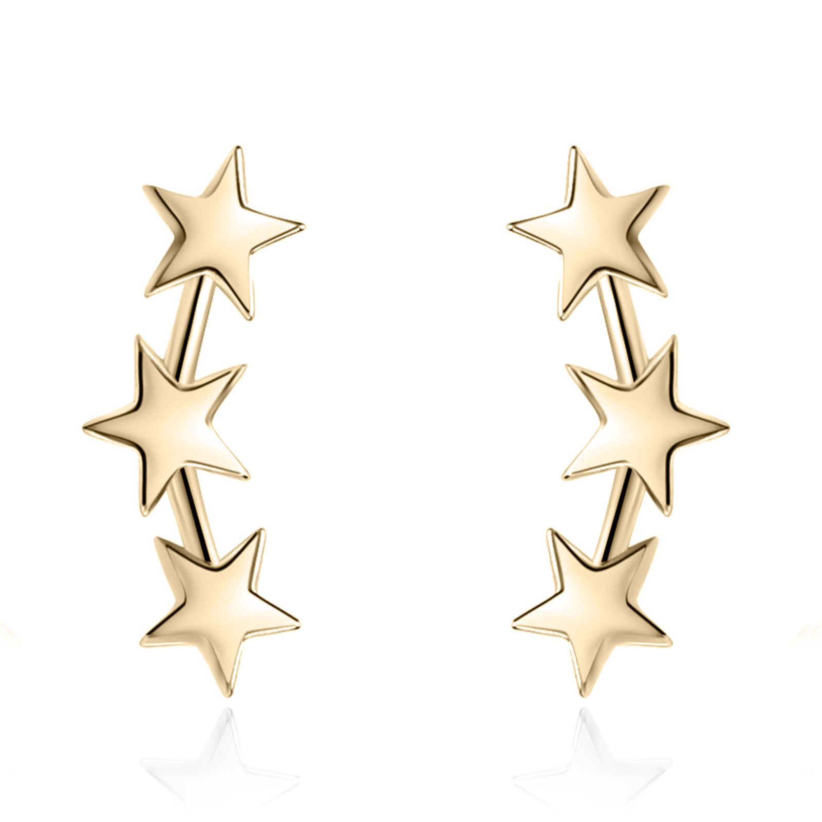 Sterling Silver Triple Stars Stud Earrings Sweep Up Ear Climber Cuff Wrap Crawler